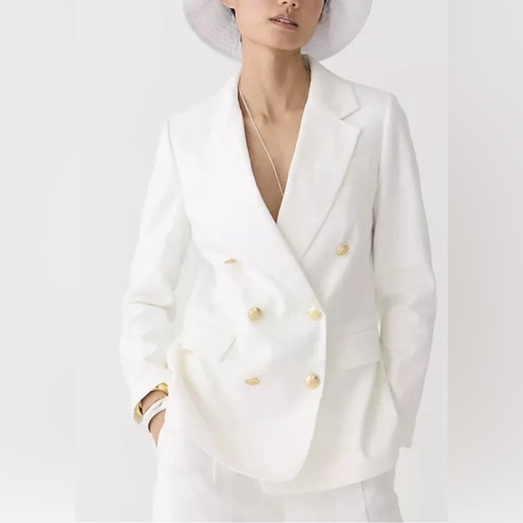 J. Crew Jackets & Blazers - Jcrew Bristol Blazer In Stretch Linen Blend Double Breasted White Sz 20 NWT